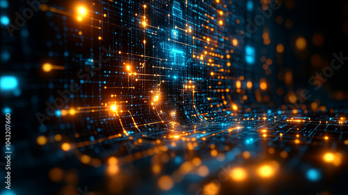 Wallpaper Mural A Vibrant Digital Landscape of Glowing Blue and Orange Particles Showcasing Connectivity in a Futuristic Environment Torontodigital.ca