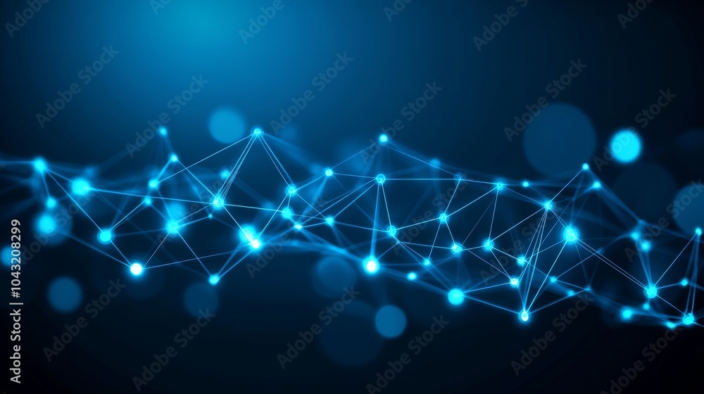 Abstract blue digital wave with connected dots and lines on a dark background, symbolizing technology, network, and communication. Abstract blue digital wave with connected dots and lines on a dark background, symbolizing technology, network, and communication.