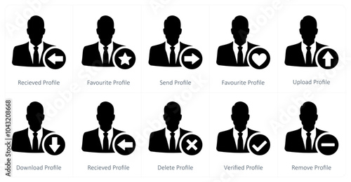 A set of 10 profile icons as recieved profile, favorite profile, send profile photo