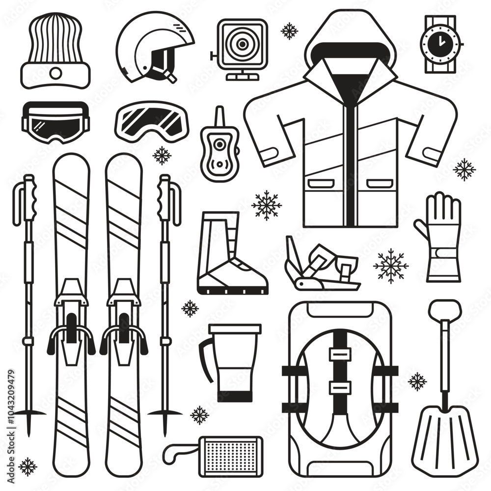 Mountain Skiing Clothes and Equipment