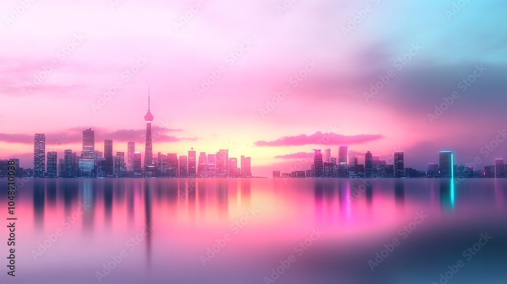Vibrant Futuristic City Skyline at Twilight Vibrant Futuristic City Skyline at Twilight