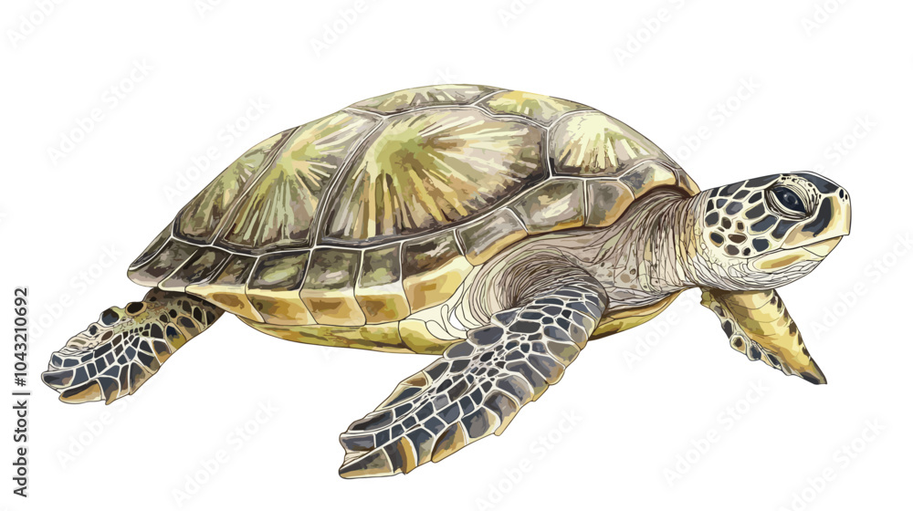 Obraz premium Sea turtle watercolor isolated on white background. Ocean underwater animal painting vector illustration