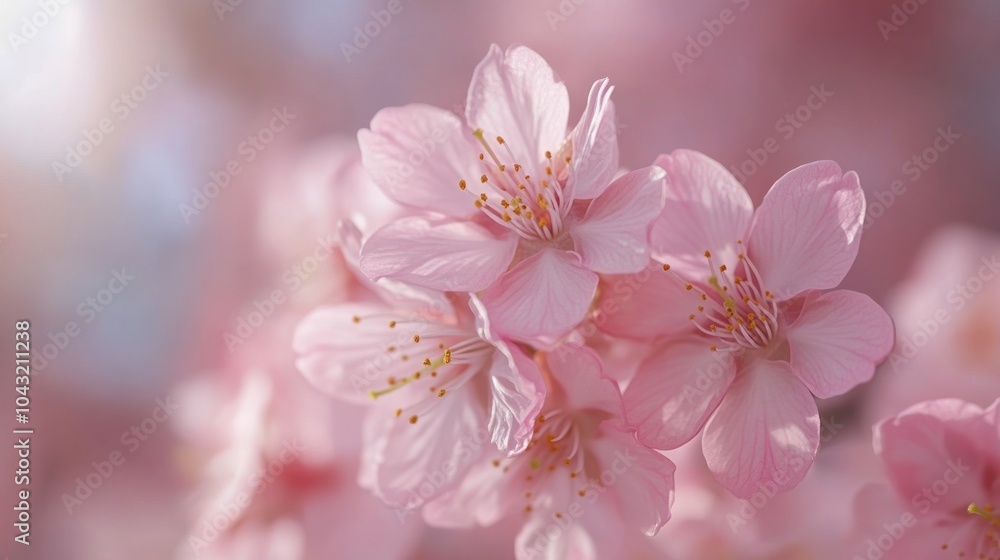 Soft focus background of delicate cherry blossoms gently swaying in the breeze Soft focus background of delicate cherry blossoms gently swaying in the breeze