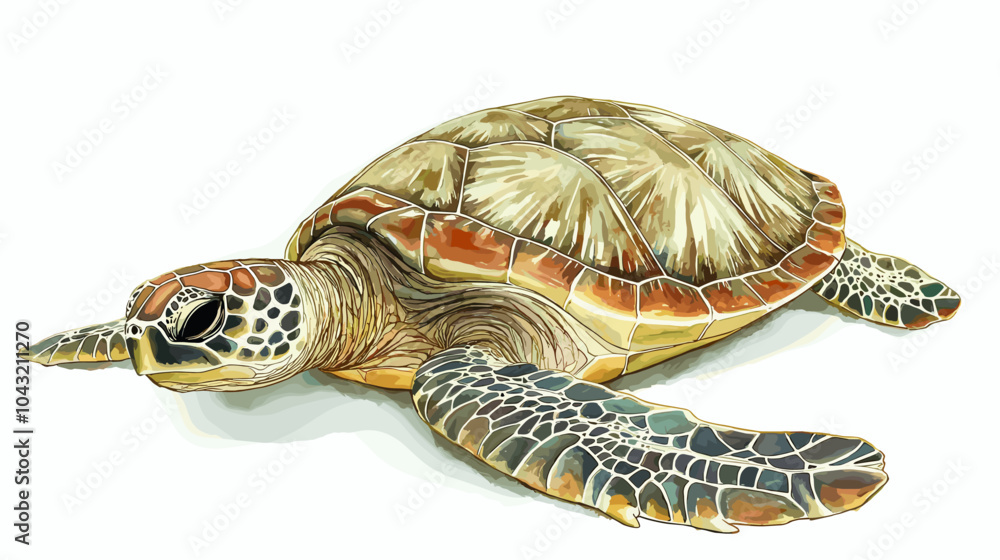 Obraz premium Sea turtle watercolor isolated on white background. Ocean underwater animal painting vector illustration