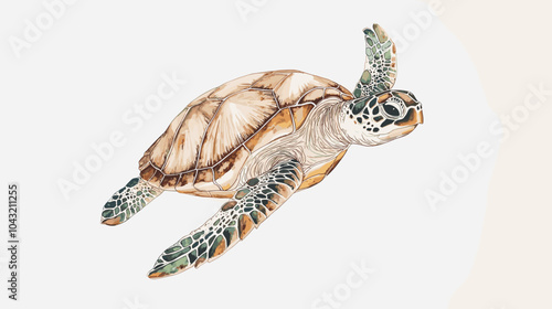 Sea turtle watercolor isolated on white background. Ocean underwater animal painting vector illustration