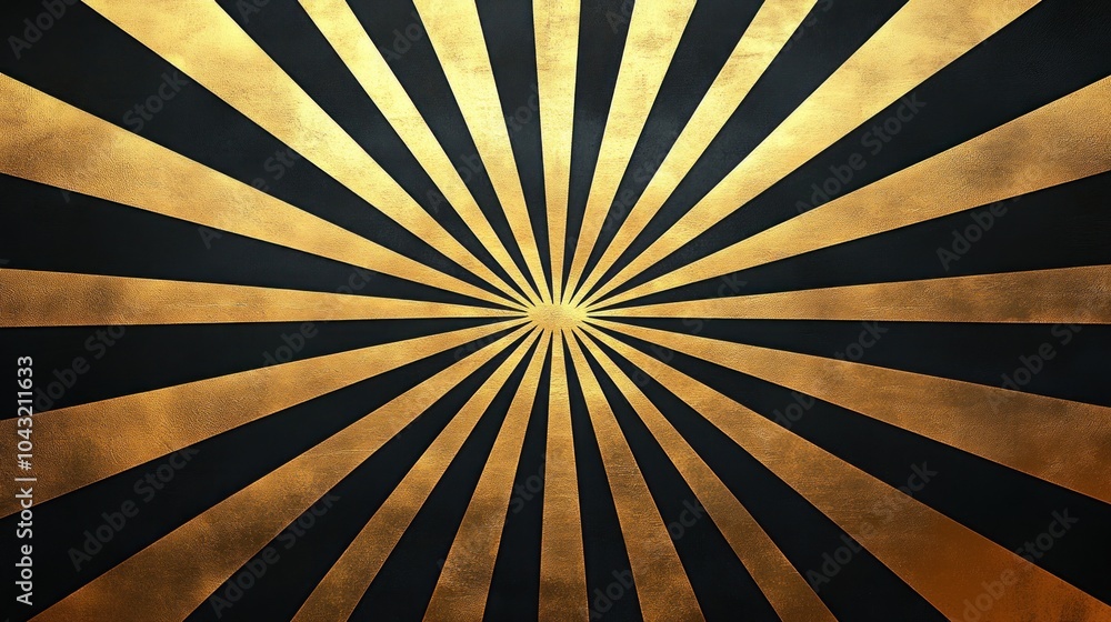 Obraz premium Abstract sunburst pattern in gold and black, with repeating lines radiating from a central point, capturing the glamour of the Art Deco era