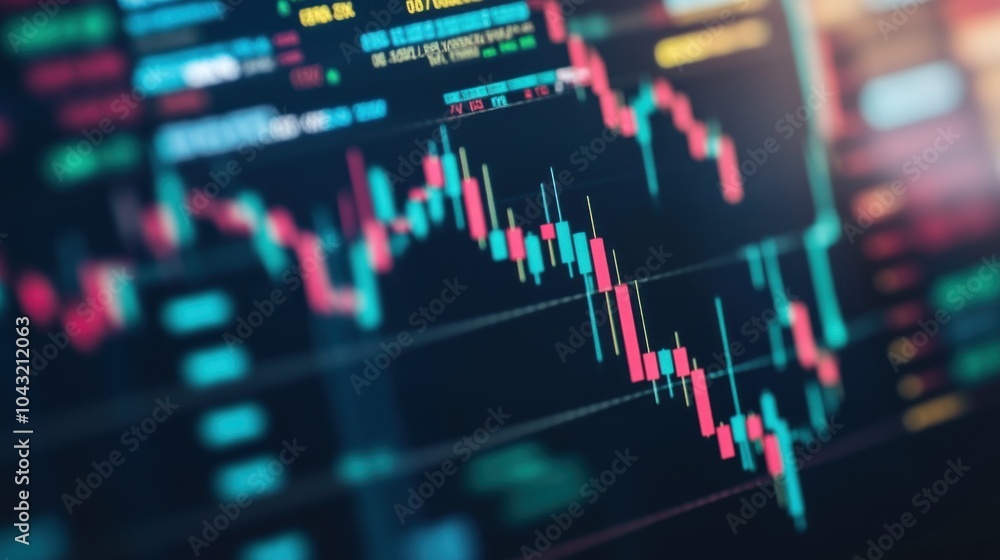 A digital stock market chart displaying fluctuating prices and trading volumes. A digital stock market chart displaying fluctuating prices and trading volumes.