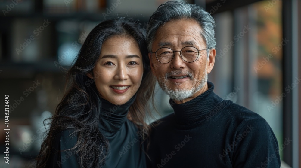 A joyful moment shared between a couple in cozy attire, smiling warmly at a sunlit kitchen during autumn. Generative AI A joyful moment shared between a couple in cozy attire, smiling warmly at a sunlit kitchen during autumn. Generative AI