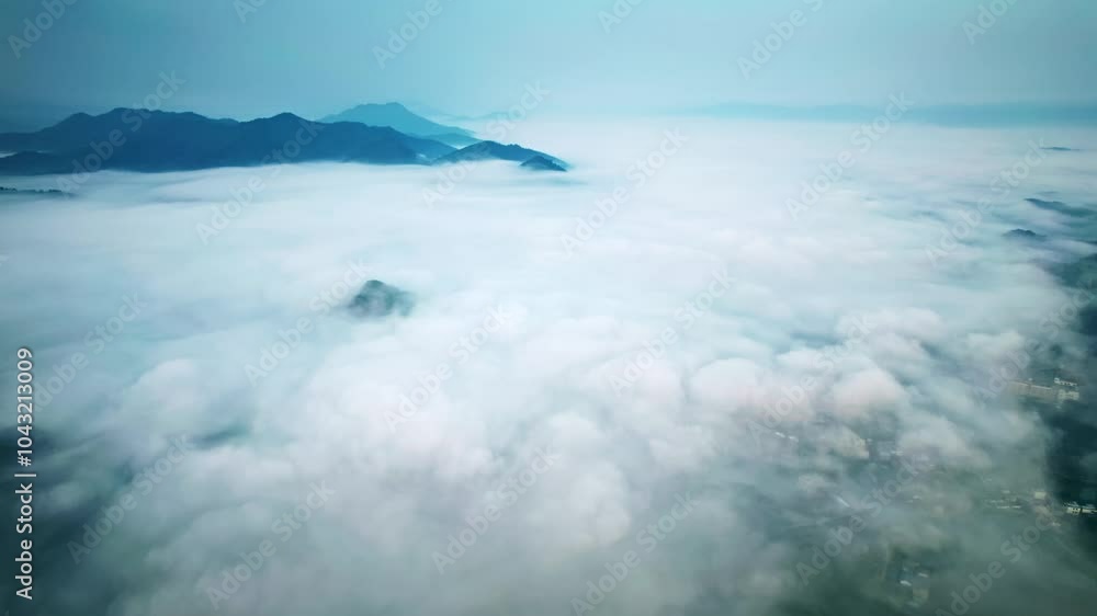 Beautiful countryside sea of clouds sunrise late autumn morning fog aerial photography Beautiful countryside sea of clouds sunrise late autumn morning fog aerial photography