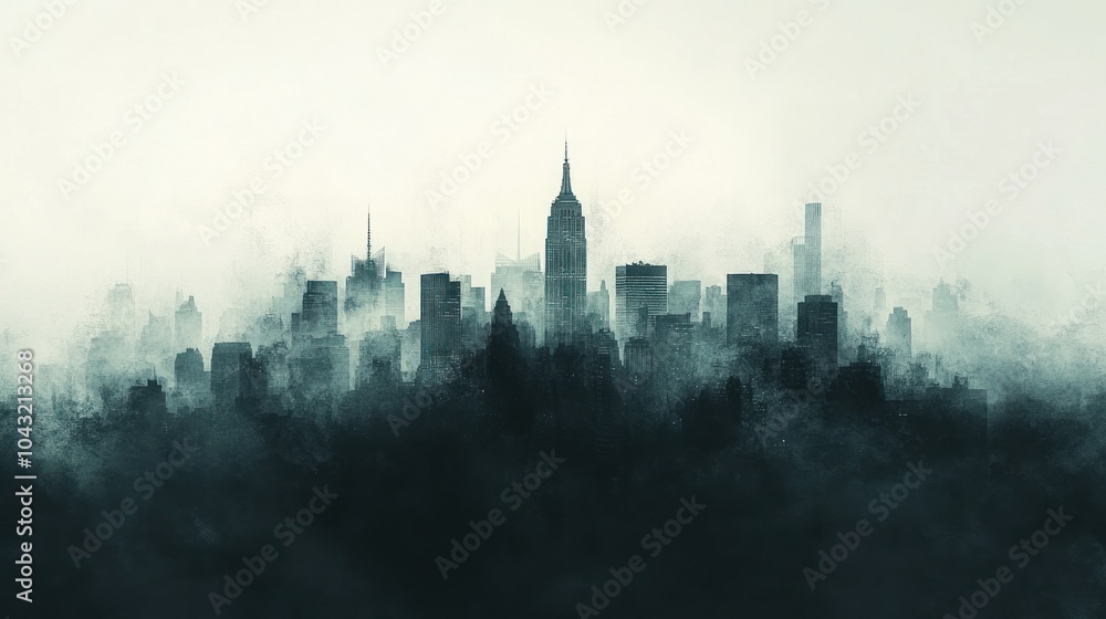 Fototapeta premium Abstract city skyline silhouette in the background with muted colors and a soft focus for a business theme