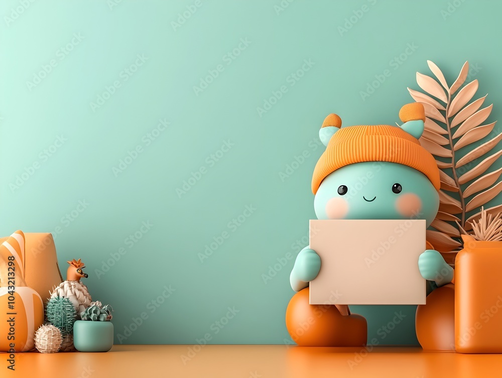 Cute and Whimsical 3D Rendered Cartoon Character Holding a Plain Cardboard Box Perfect for Baby Product Packaging in a Warm and Inviting Color Palette Soft and Illustrated Style Cute and Whimsical 3D Rendered Cartoon Character Holding a Plain Cardboard Box Perfect for Baby Product Packaging in a Warm and Inviting Color Palette Soft and Illustrated Style