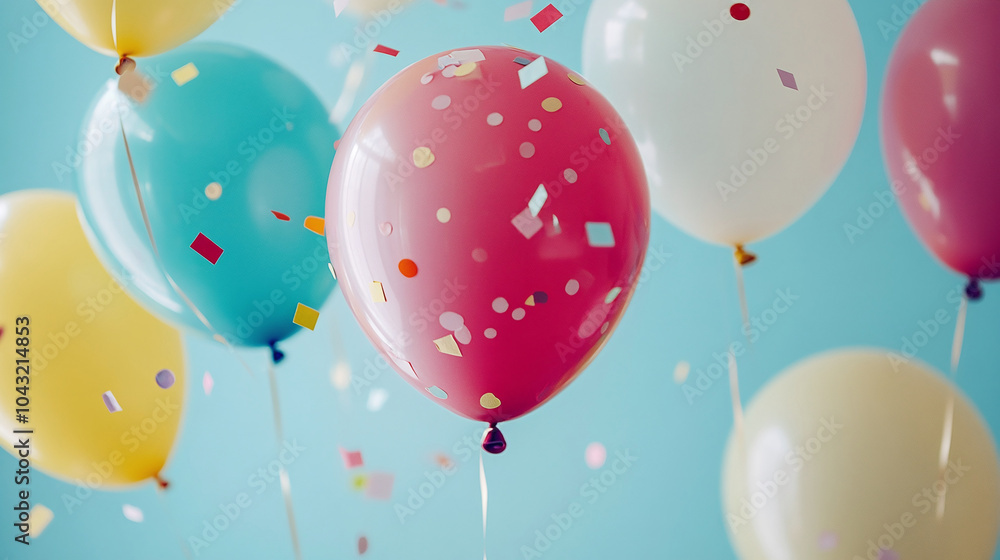 A bunch of colorful balloons filled with confetti floating in the air, great for celebrations or party themes A bunch of colorful balloons filled with confetti floating in the air, great for celebrations or party themes