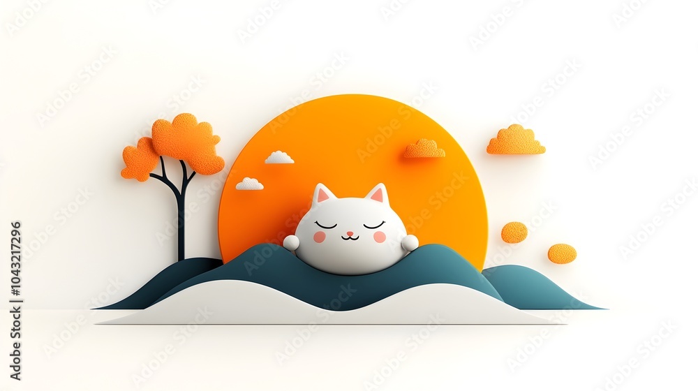 Cheerful and Endearing Cartoon Character Resting Peacefully on a Minimalist White Background with Rounded Forms Dynamic Linework and a Warm Inviting Style Perfect for Kids Apps and Book Cheerful and Endearing Cartoon Character Resting Peacefully on a Minimalist White Background with Rounded Forms Dynamic Linework and a Warm Inviting Style Perfect for Kids Apps and Book