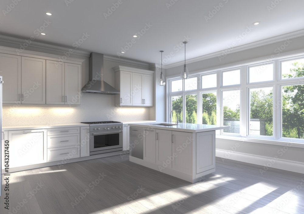 New contemporary kitchen with large white cabinetry New contemporary kitchen with large white cabinetry