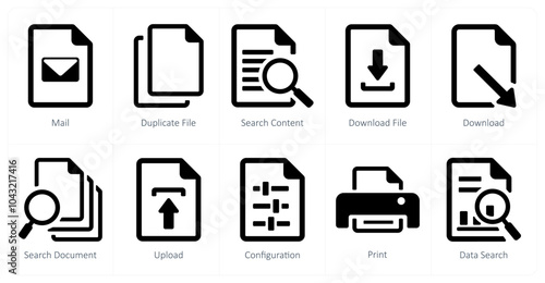 A set of 10 File icons as mail, duplicate file, search content