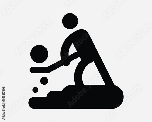 Man Digging Dig Shovel Snow Dirt Sand Soil Construction Gardening Earthworks Plow Garden Farm Farming Sign Icon SVG Shape Outline Black White Vector