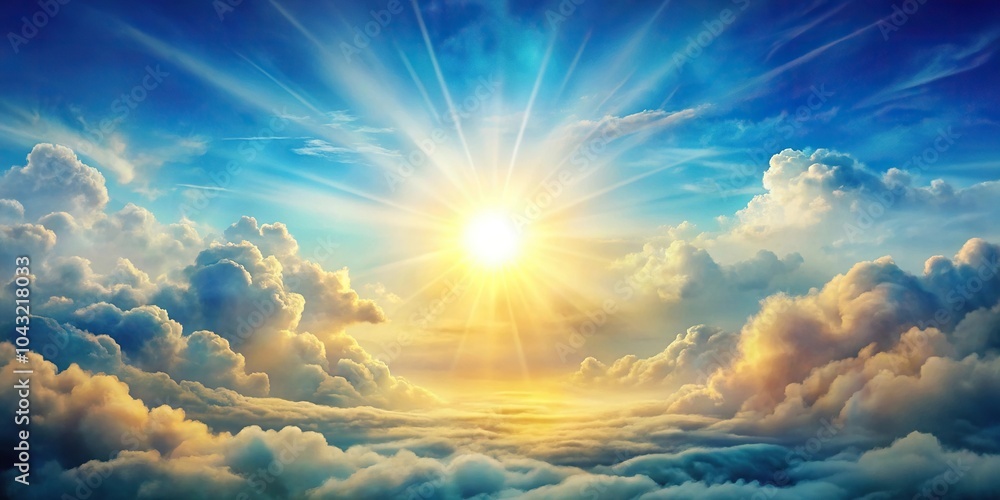 High angle painting of sky with sun and clouds High angle painting of sky with sun and clouds