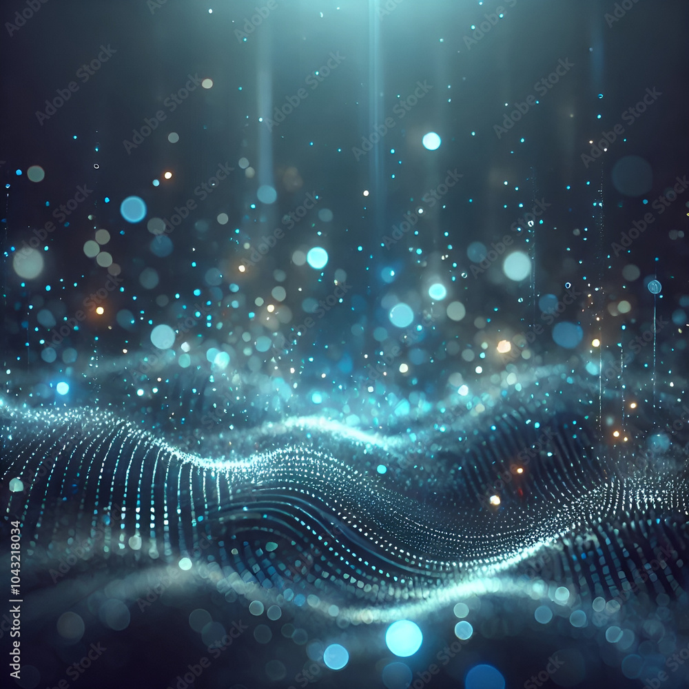 An abstract background with dark blue tones, filled with glowing particles scattered across the scene An abstract background with dark blue tones, filled with glowing particles scattered across the scene