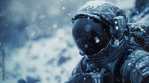 Astronaut Frozen in the Vast Icy Universe Amid Cosmic Flares and Drifting Ice Flakes