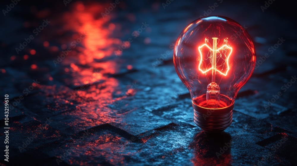 A glowing light bulb with a butterfly-shaped filament, illuminated against a dark background. A glowing light bulb with a butterfly-shaped filament, illuminated against a dark background.