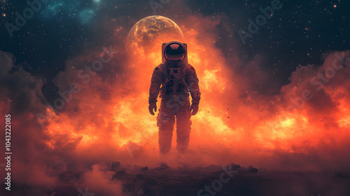 An Astronaut Standing on the Moon, Gazing at Earth in the Background. A Captivating Scene of Space Exploration and Human Achievement, Highlighting the Beauty of Our Planet from Afar. 