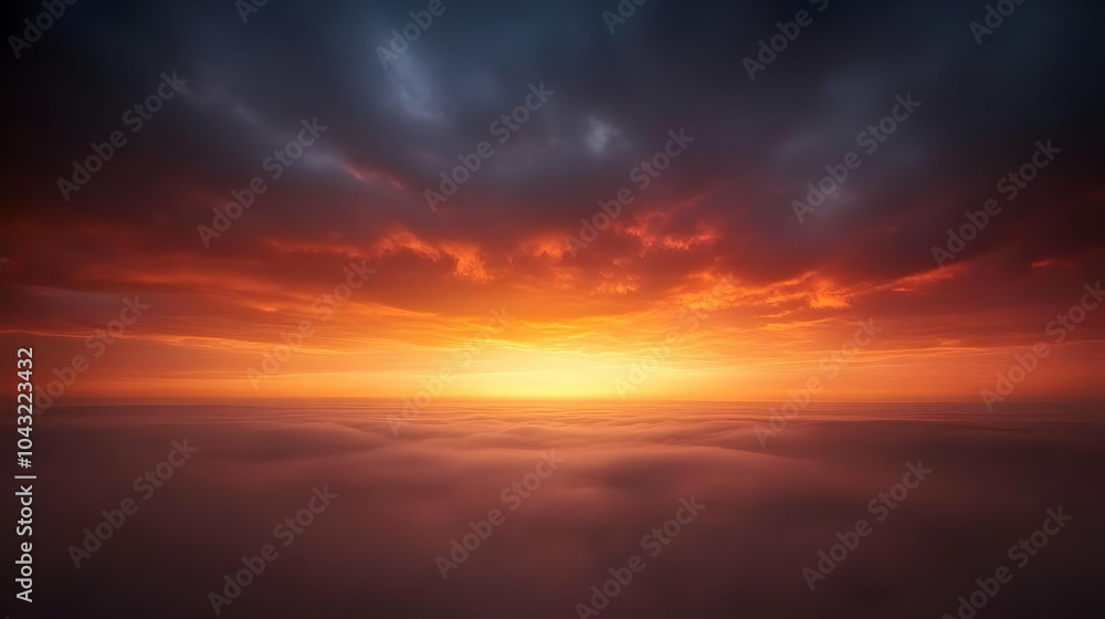 Dramatic Sunset Over Clouds - Realistic Image Dramatic Sunset Over Clouds - Realistic Image