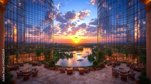 Wallpaper Mural Sunset View from Rooftop Patio with Cityscape and River Torontodigital.ca