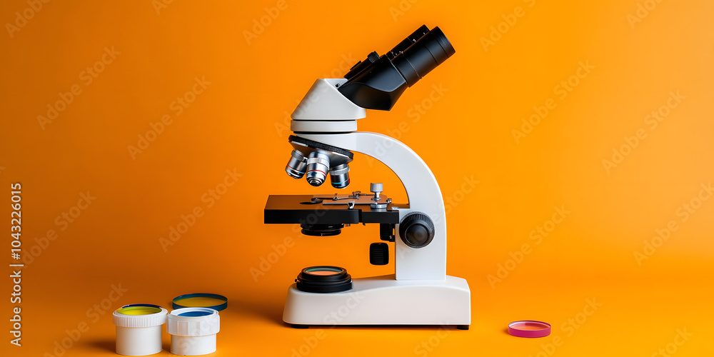 Microscope Setup on Orange Background Microscope Setup on Orange Background