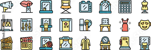 This image is a set of backstage area icons, showing the dressing room and things related to it