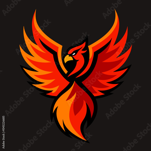 Phoenix rising mascot logo, fire and bold colors