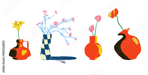 Four vases with flowers in them