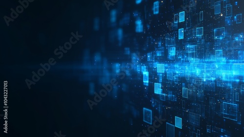 A 3D rendering of a scientific technology data binary code matrix conveying the connectivity, complexity, and data flood of modern technology