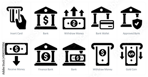 A set of 10 finance and money icons as insert card, bank, withdraw money