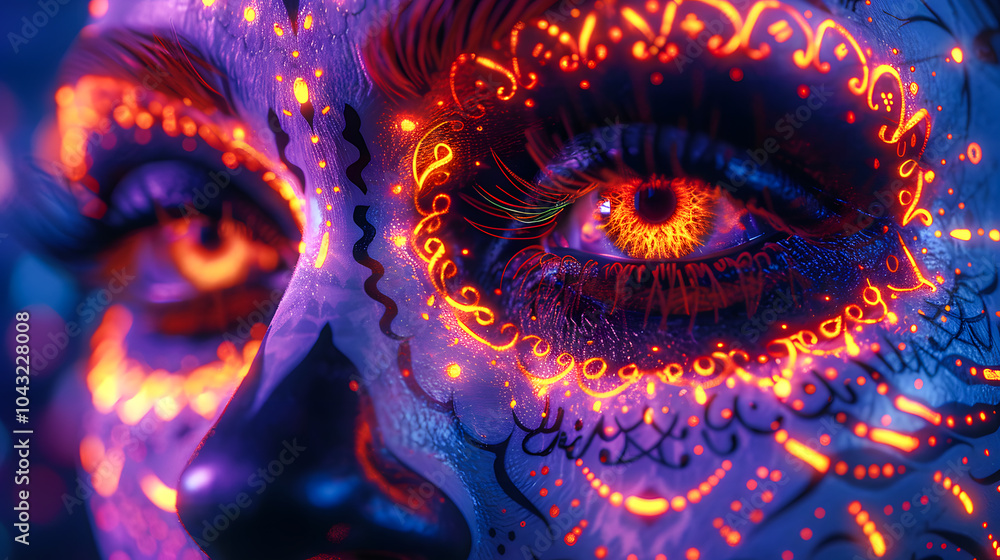 Naklejka premium Eyes of sugar skulls, creating intricate, abstract designs within them, using a minimalist approach to highlight the details