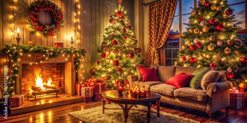 Cozy Christmas Living Room Macro Photography for Festive Wallpaper Inspiration