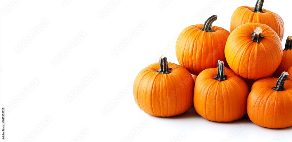 Stack of ripe pumpkins on white background, front view with text copy space Stack of ripe pumpkins on white background, front view with text copy space
