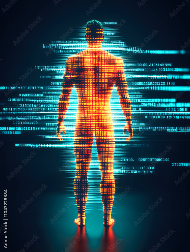 A person composed of data streams in a glowing sphere, symbolizes the pervasive influence of technology in modern human experience. A person composed of data streams in a glowing sphere, symbolizes the pervasive influence of technology in modern human experience.