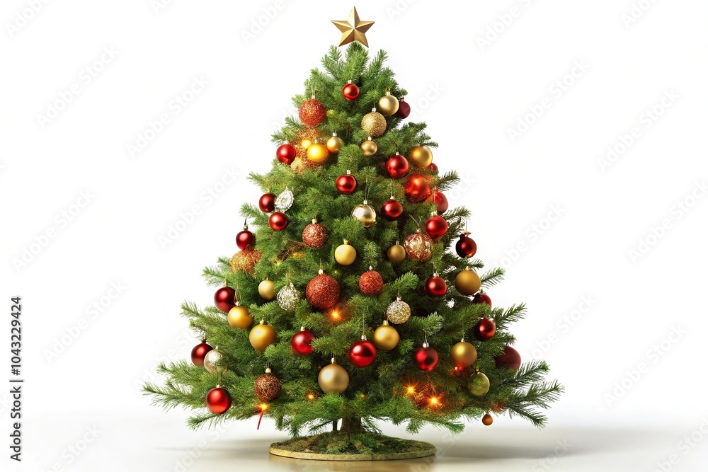 High angle view of a Christmas tree decorated with ornaments and lights High angle view of a Christmas tree decorated with ornaments and lights