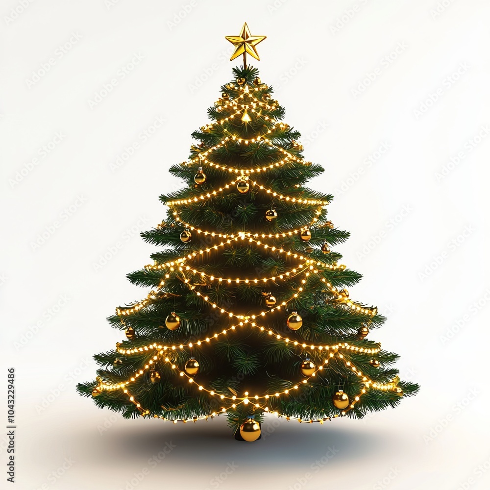 Christmas tree adorned with golden ornaments and sparkling lights Christmas tree adorned with golden ornaments and sparkling lights