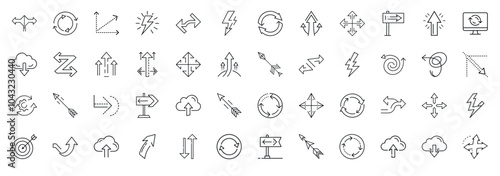 line arrows set, signs point in various directions, clockwise west circular counterclockwise