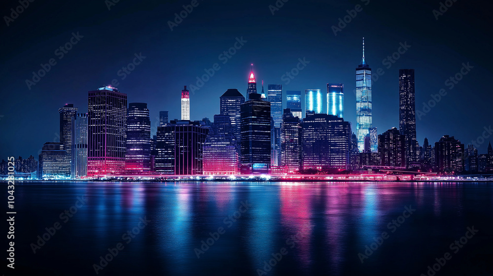 Obraz premium neon city, city skyline at night, night city view, mega city