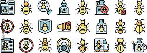 Exterminator service icons set. Outline set of exterminator service vector icons thin line color flat on white