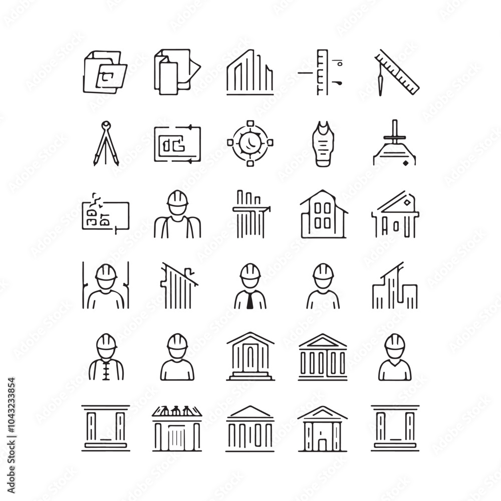 rchitectural Design Icons Set: Line Art Symbols for Construction, Blueprints, and Urban Planning rchitectural Design Icons Set: Line Art Symbols for Construction, Blueprints, and Urban Planning