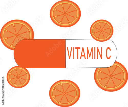  Vitamin C pill. Orange on the background. Orange pill