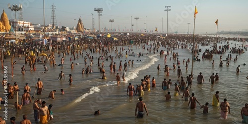 A Sea of Faith: Pilgrims Bathing in a Sacred River photo