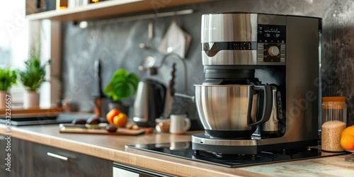 Modern Kitchen with Stainless Steel Coffee Maker and Kitchen Appliances