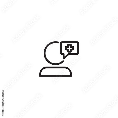 Medical advice icon. A person icon with a speech bubble containing a plus sign, representing medical advice or consultation. Editable icon.