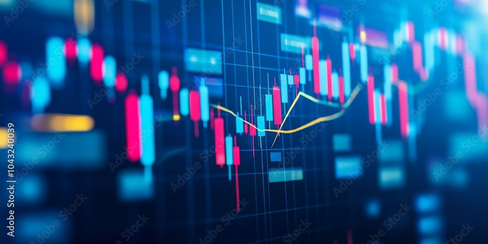 Close-up of a financial chart with colorful bars and lines. Close-up of a financial chart with colorful bars and lines.
