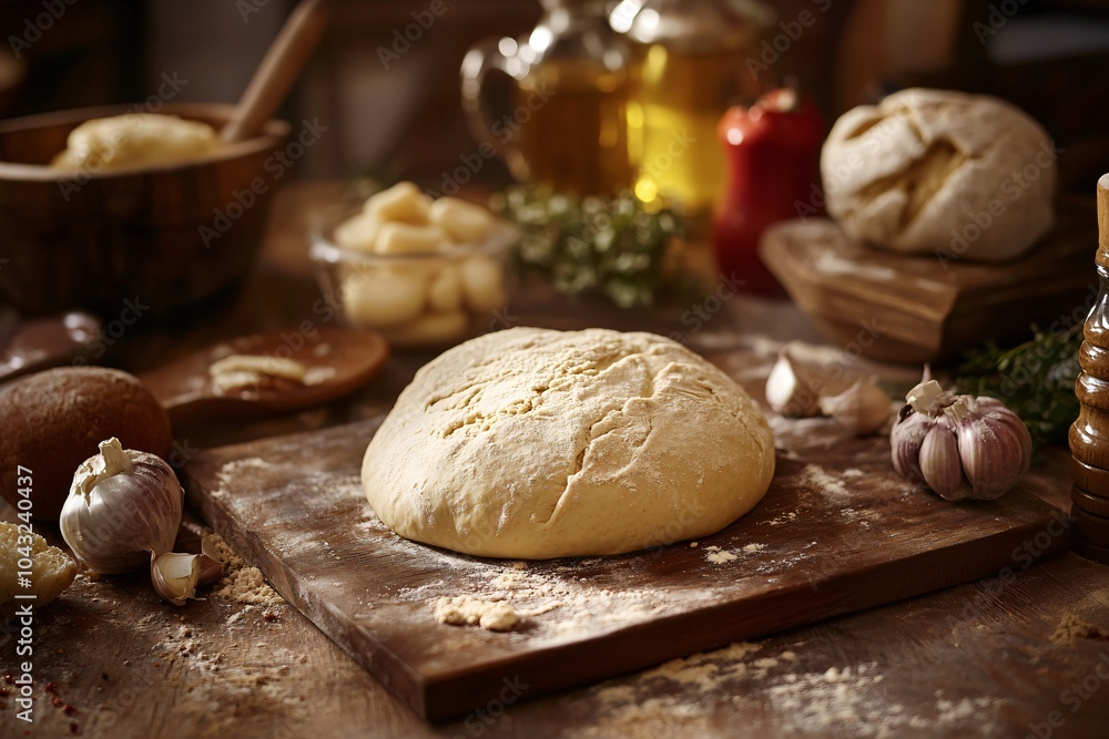 Freshly Made Dough on Rustic Wooden Surface Freshly Made Dough on Rustic Wooden Surface