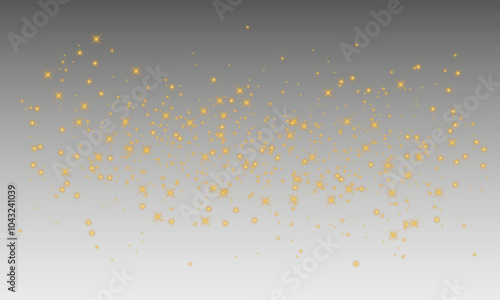 Glittering vector dust on transparent background. Golden sparkling lights. Christmas Holiday glow particle. Magic star effect. Shine background. Festive party design. Vector EPS 10